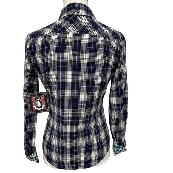 Rock Roll n Soul Plaid Western Shirt With Floral Details SZ Small NEW WITH TAGS - Picture 7 of 7